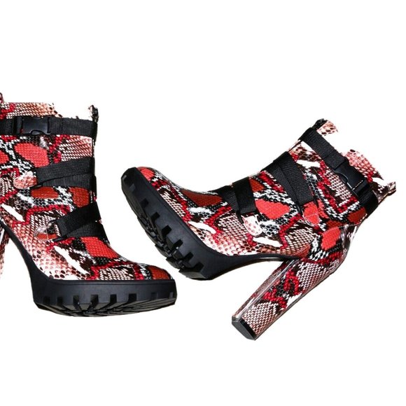 SHOE REPUBLIC LA SNAKE SKIN LOOK BOOTS CHUNKY SOLE w/ CLIP STRAP _ SIZE 10 - Picture 9 of 9